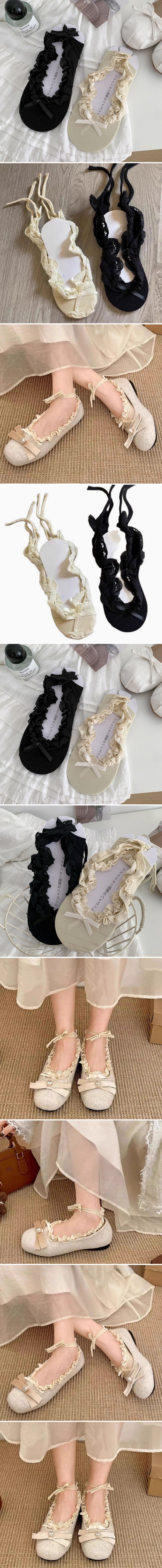 Miso - Korean Children Fashion - #prettylittlegirls - Ballet Ribbon No-Show Socks
