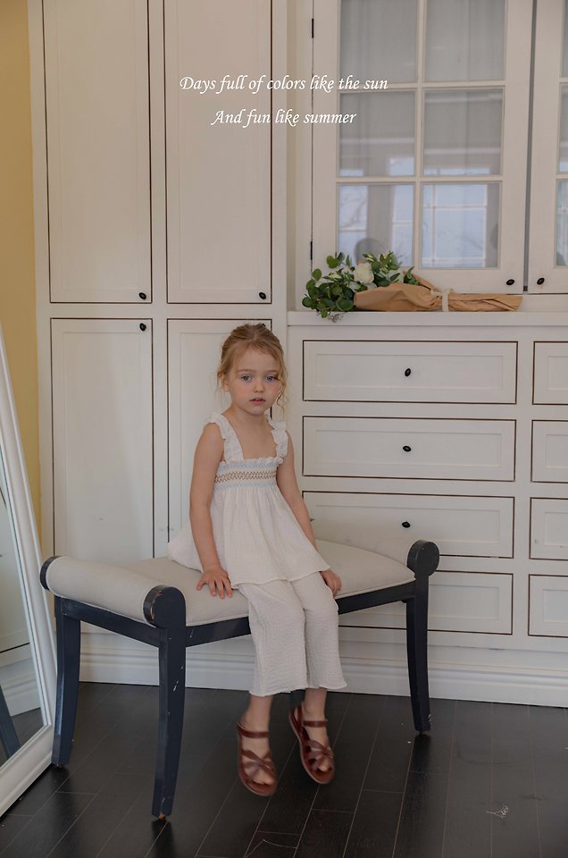 Mkids - Korean Baby Fashion - #onlinebabyshop - Summer Smocking Sleeveless Set (Plain) - 6