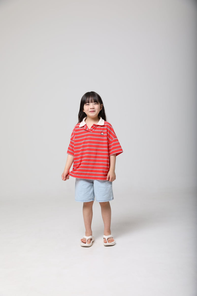 Mooi Store - Korean Children Fashion - #discoveringself - Striped Collar Dog Tee - 3