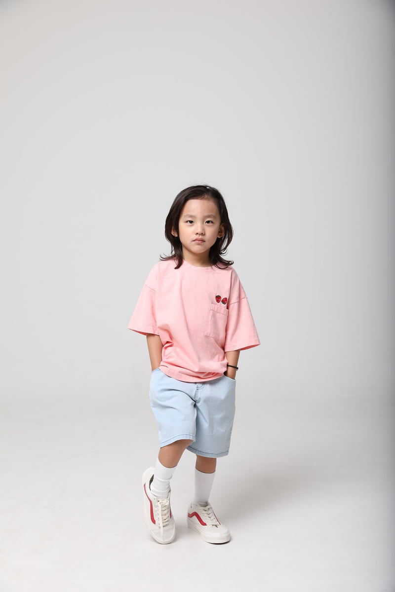 Mooi Store - Korean Children Fashion - #fashionkids - Strawberry Pocket Embroidered Tee