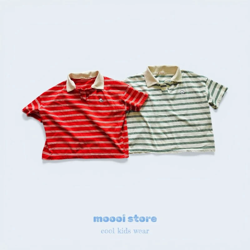 Mooi Store - Korean Children Fashion - #littlefashionista - Striped Collar Dog Tee - 9