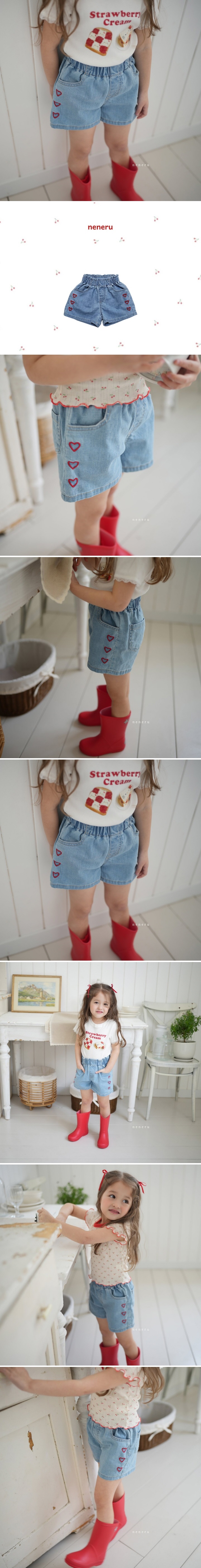 Neneru - Korean Baby Fashion - #babyootd - Heart Denim Shorts - 2