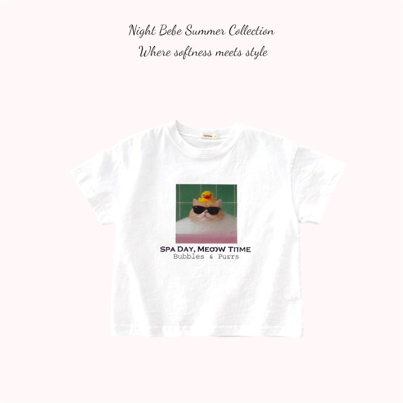 Night Bebe - Korean Children Fashion - #magicofchildhood - Spa Cat Tee