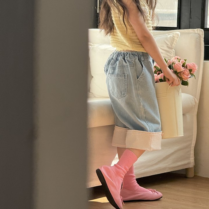 Ninibello - Korean Children Fashion - #childofig - Check Roll-up Denim Pants - 9