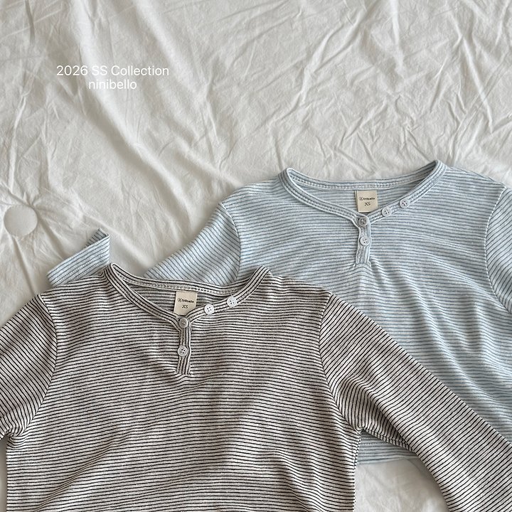 Ninibello - Korean Children Fashion - #kidzfashiontrend - Marine Stripe Button Tee - 3