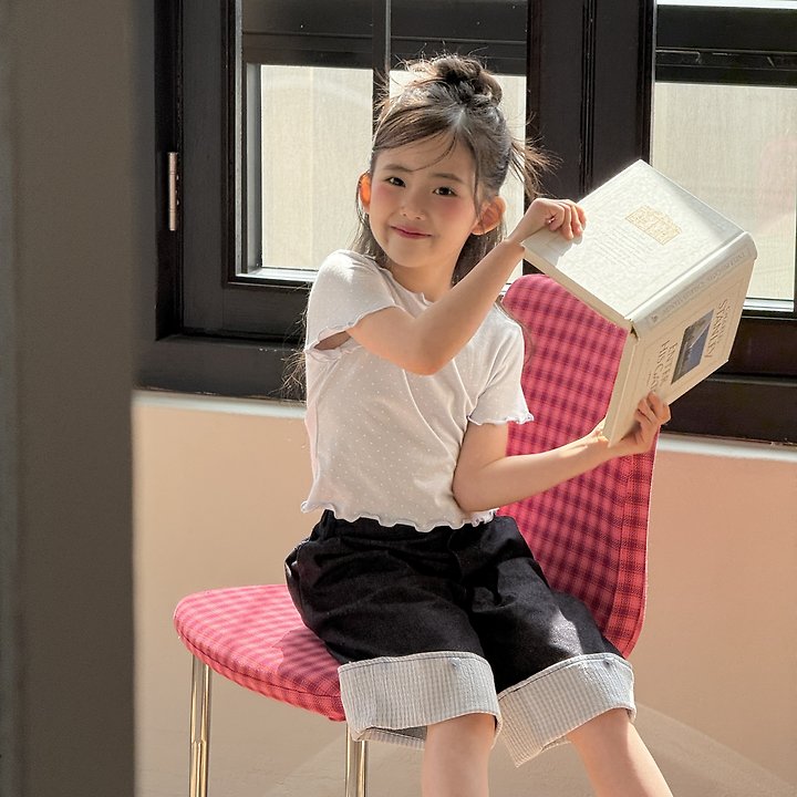 Ninibello - Korean Children Fashion - #Kfashion4kids - Check Roll-up Denim Pants - 4