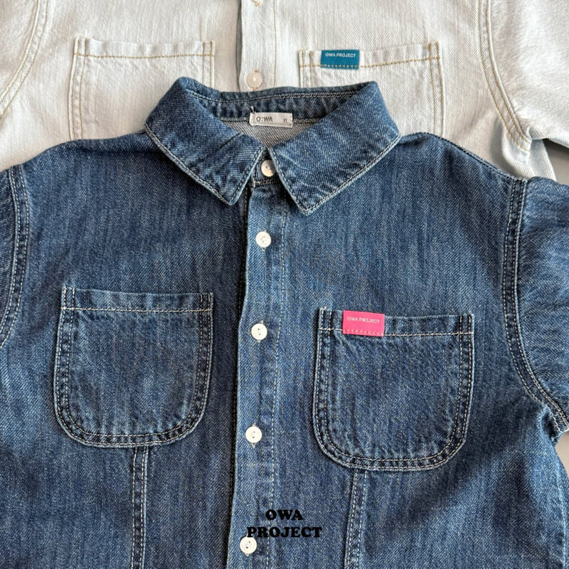 O Wa - Korean Children Fashion - #Kfashion4kids - Linen Panel Denim Shirt - 2