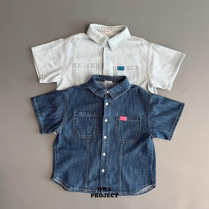 O Wa - Korean Children Fashion - #kidzfashiontrend - Linen Panel Denim Shirt