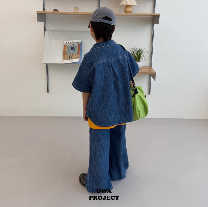 O Wa - Korean Children Fashion - #minifashionista - Linen Panel Denim Shirt - 5