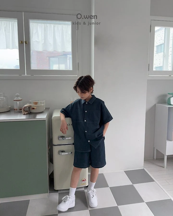 O Wen - Korean Children Fashion - #Kfashion4kids - Stitch Linen Shirt Set - 9