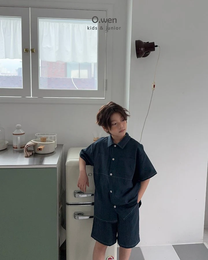 O Wen - Korean Children Fashion - #kidzfashiontrend - Stitch Linen Shirt Set - 8