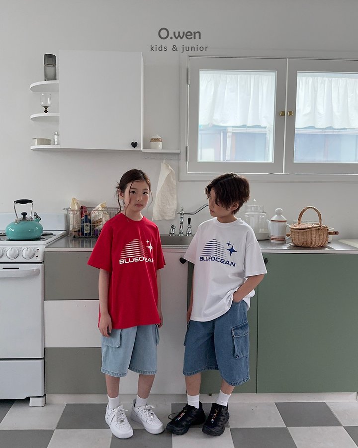 O Wen - Korean Women Fashion - #vintageinspired - Blue Ocean Short Sleeve Tee (Adult) - 5