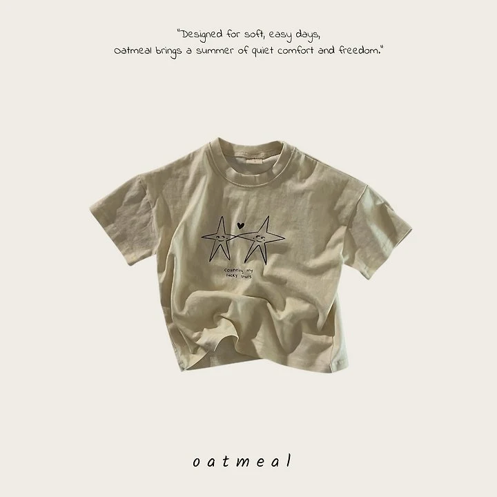 Oatmeal - Korean Children Fashion - #discoveringself - Star Round Tee - 3