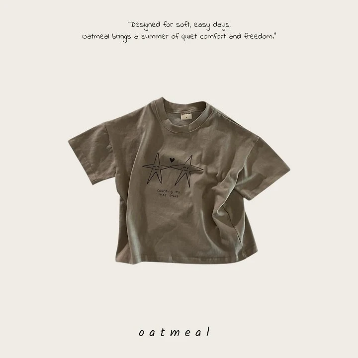Oatmeal - Korean Children Fashion - #discoveringself - Star Round Tee - 4