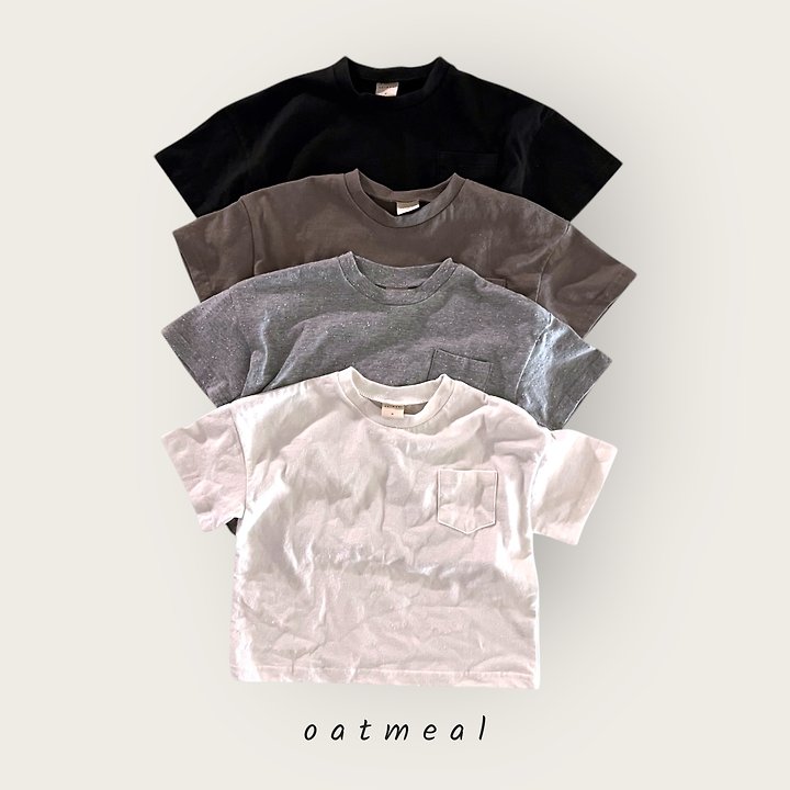Oatmeal - Korean Children Fashion - #fashionkids - Pocket Round Tee