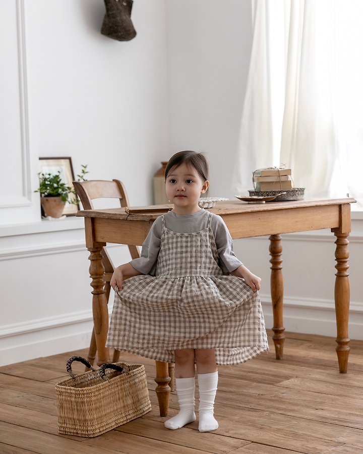 Oatmeal - Korean Children Fashion - #kidsshorts - Molly Check One-piece - 7