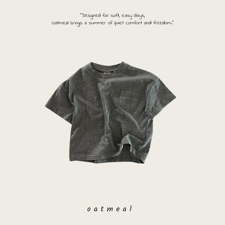 Oatmeal - Korean Children Fashion - #kidsstore - Pocket Round Tee - 3