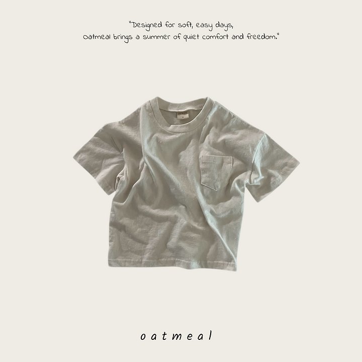 Oatmeal - Korean Children Fashion - #kidsstore - Pocket Round Tee - 4