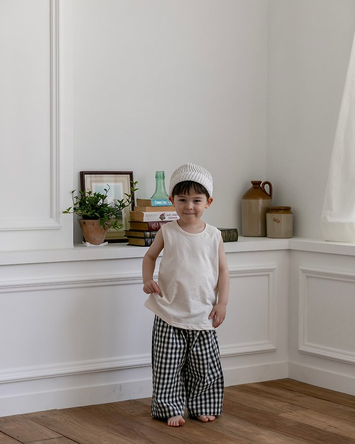 Oatmeal - Korean Children Fashion - #kidzfashiontrend - Basic Check Pants - 10