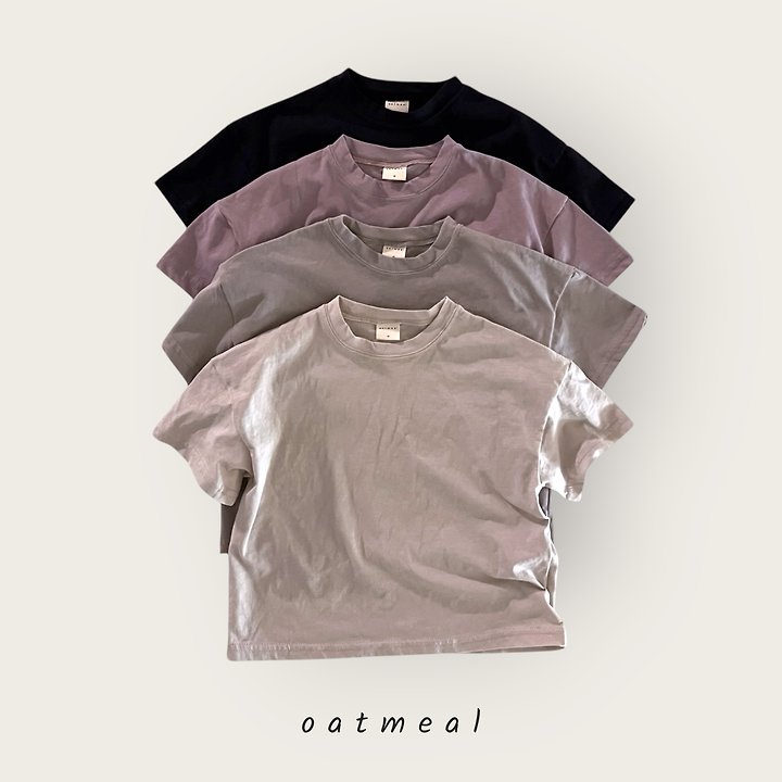 Oatmeal - Korean Children Fashion - #minifashionista - Double Basic Round Tee