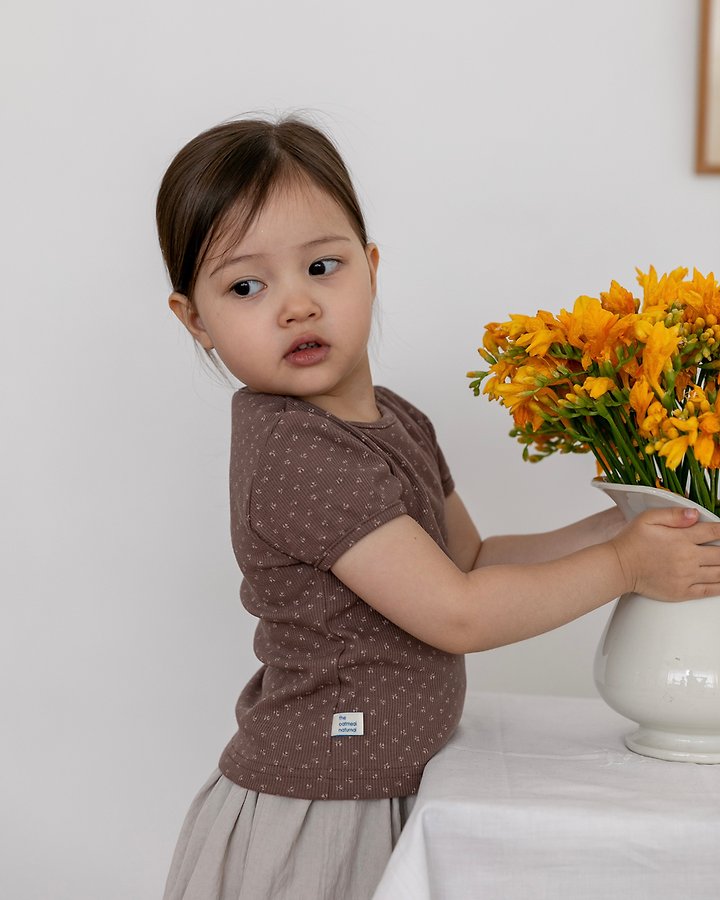 Oatmeal - Korean Children Fashion - #stylishchildhood - Flower Round Tee - 11