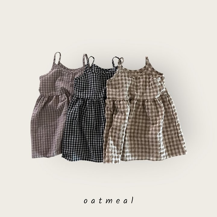 Oatmeal - Korean Children Fashion - #stylishchildhood - Molly Check One-piece