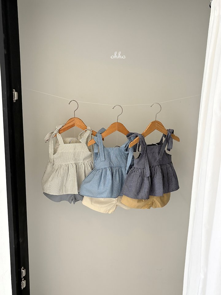 Ohho - Korean Children Fashion - #designkidswear - Pepper Stripe Strap Blouse