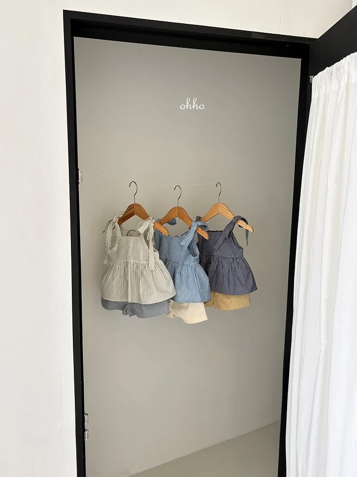 Ohho - Korean Children Fashion - #discoveringself - Pepper Stripe Strap Blouse - 2