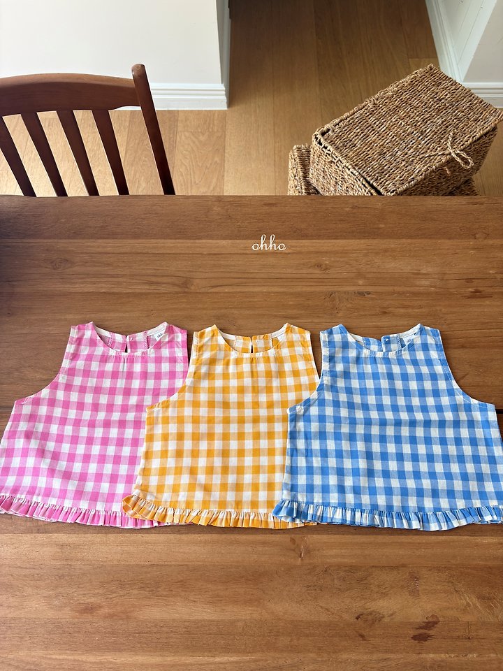 Ohho - Korean Children Fashion - #kidsshorts - Check Frill Sleeveless - 8