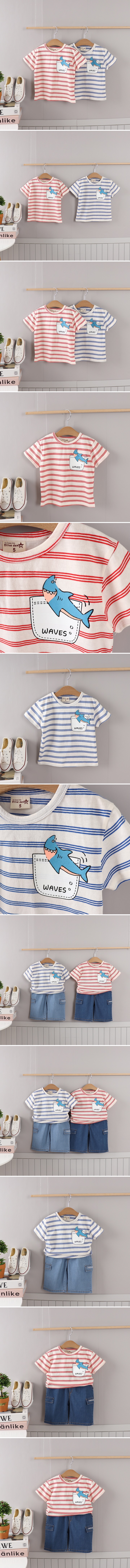 Olive denim - Korean Children Fashion - #kidsstore - Stripe Shark Tee