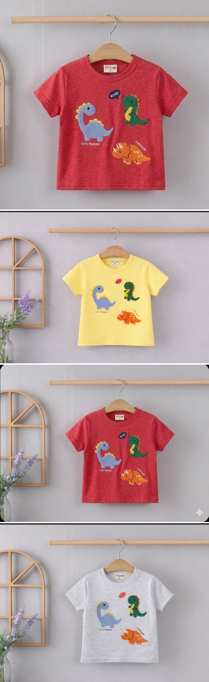 Olive denim - Korean Children Fashion - #todddlerfashion - Embroidery Dino Tee