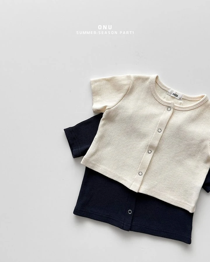 Onu - Korean Children Fashion - #kidzfashiontrend - Waffle Short Sleeve Cardigan - 4