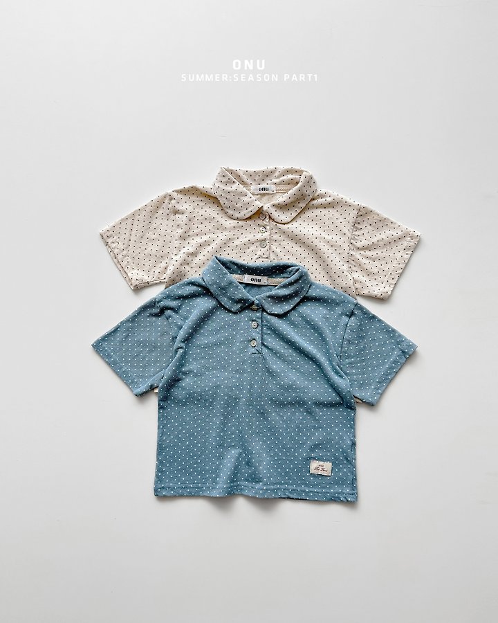 Onu - Korean Children Fashion - #childofig - Dot Collar Short Sleeve Tee