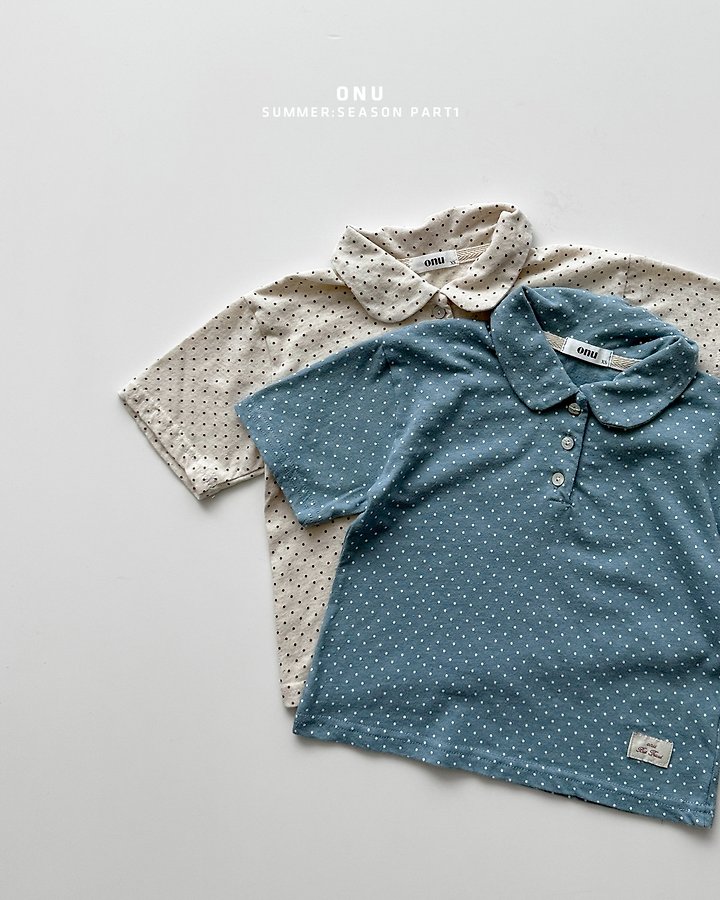 Onu - Korean Children Fashion - #designkidswear - Dot Collar Short Sleeve Tee - 4