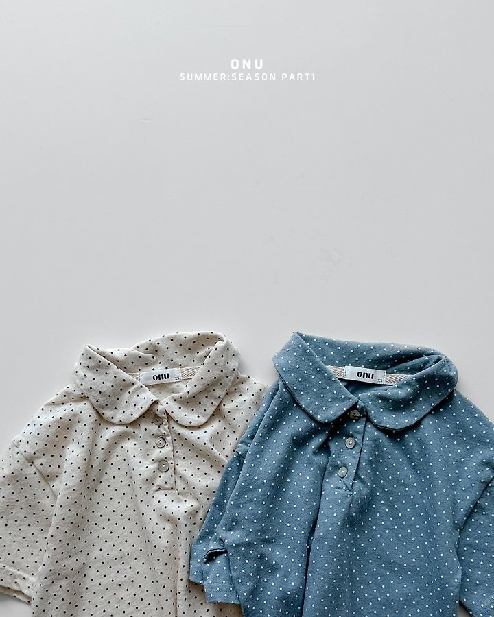 Onu - Korean Children Fashion - #fashionkids - Dot Collar Short Sleeve Tee - 5