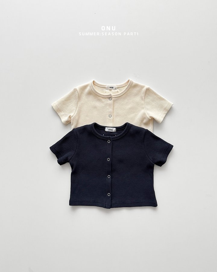 Onu - Korean Children Fashion - #kidsshorts - Waffle Short Sleeve Cardigan