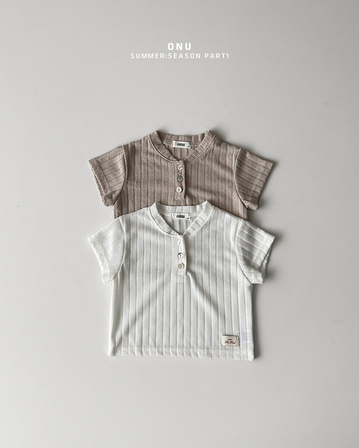 Onu - Korean Children Fashion - #kidsstore - Ribbed Button Tee