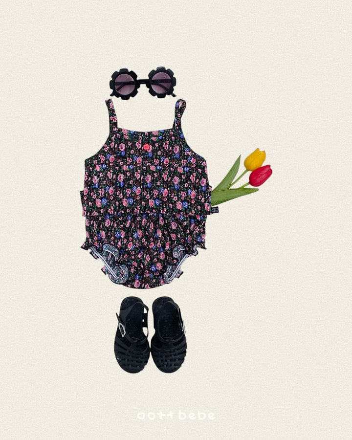 Oott Bebe - Korean Baby Fashion - #babyboutique - Flower Pleats Sleeveless Bloomer - 5