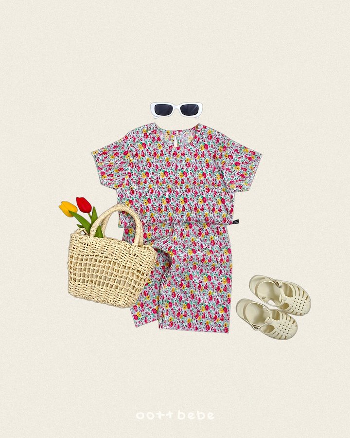 Oott Bebe - Korean Baby Fashion - #onlinebabyshop - Flower Pleats Set - 4