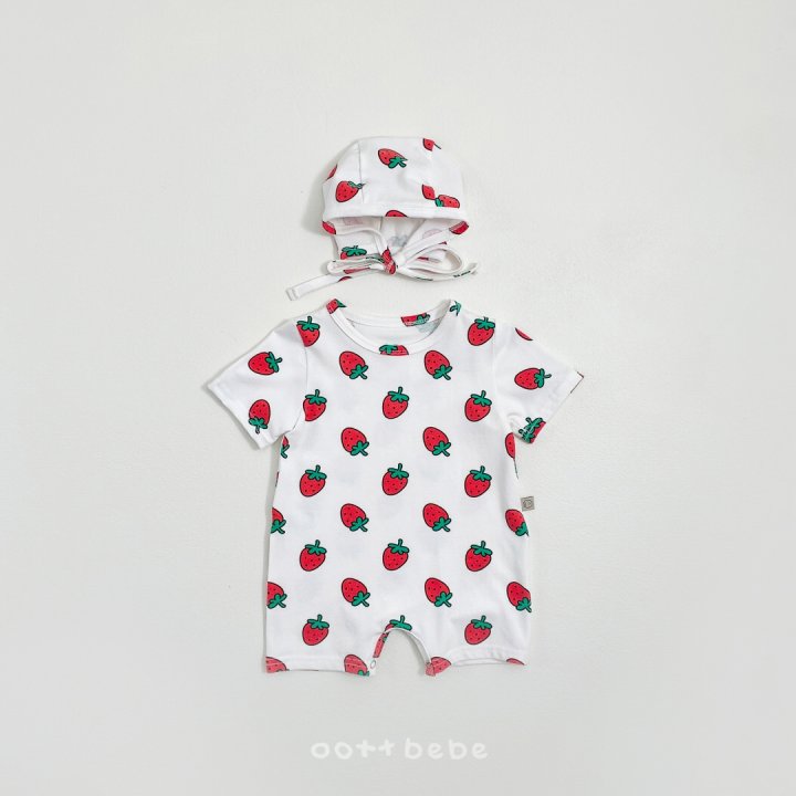 Oott Bebe - Korean Baby Fashion - #babyclothing - Strawberry Full Bodysuit - 2