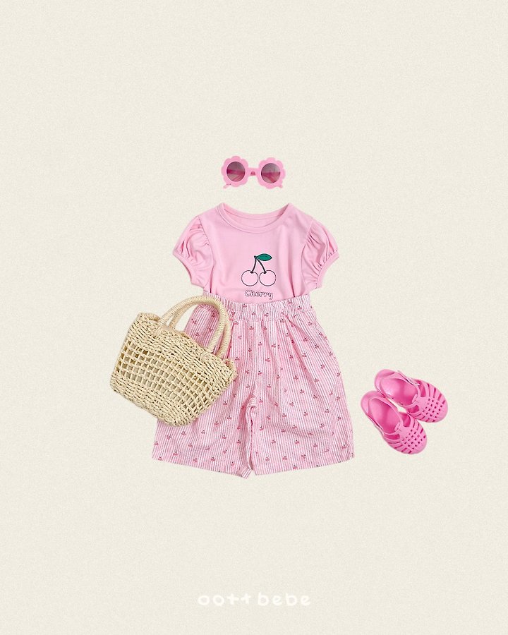 Oott Bebe - Korean Baby Fashion - #babyclothing - Cherry Stripe Pants - 2