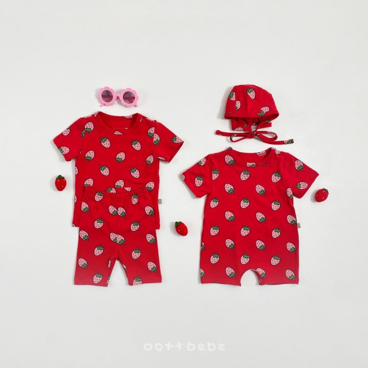 Oott Bebe - Korean Baby Fashion - #babygirlfashion - Strawberry Full Bodysuit - 5