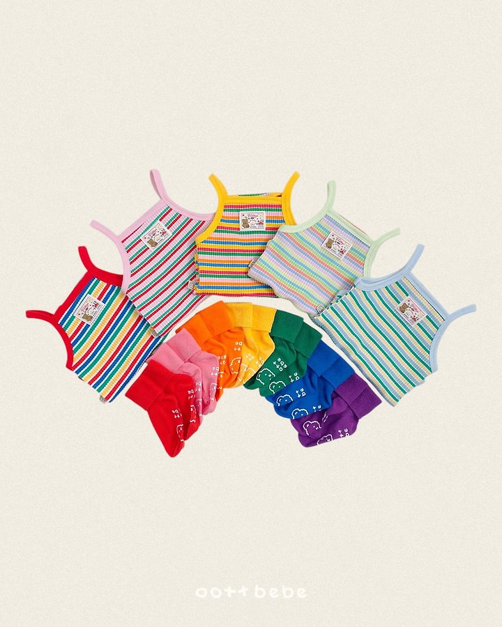 Oott Bebe - Korean Baby Fashion - #babyoutfit - Rainbow Sleeveless Suit - 2