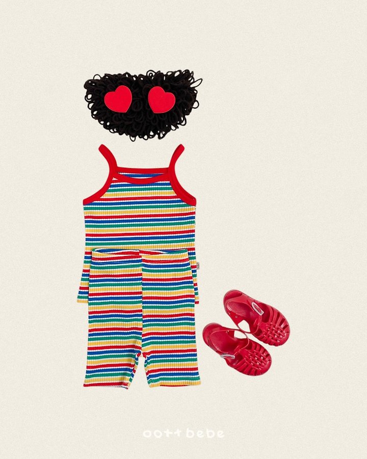 Oott Bebe - Korean Baby Fashion - #babyoutfit - Rainbow Strap Sleeveless Set - 2