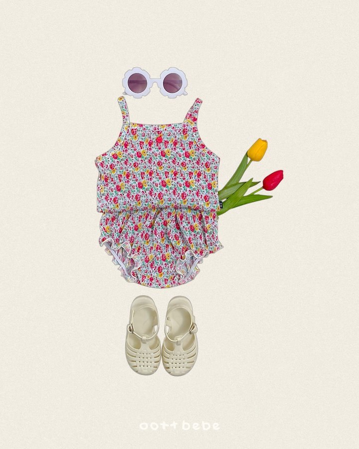 Oott Bebe - Korean Baby Fashion - #babywear - Flower Pleats Sleeveless Bloomer - 2