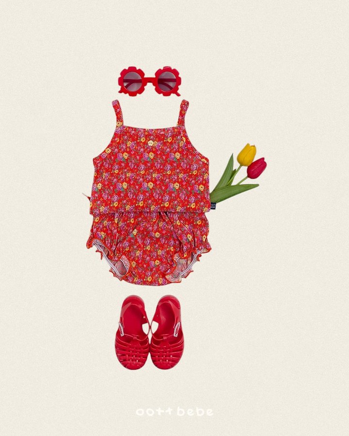 Oott Bebe - Korean Baby Fashion - #onlinebabyboutique - Flower Pleats Sleeveless Bloomer - 3