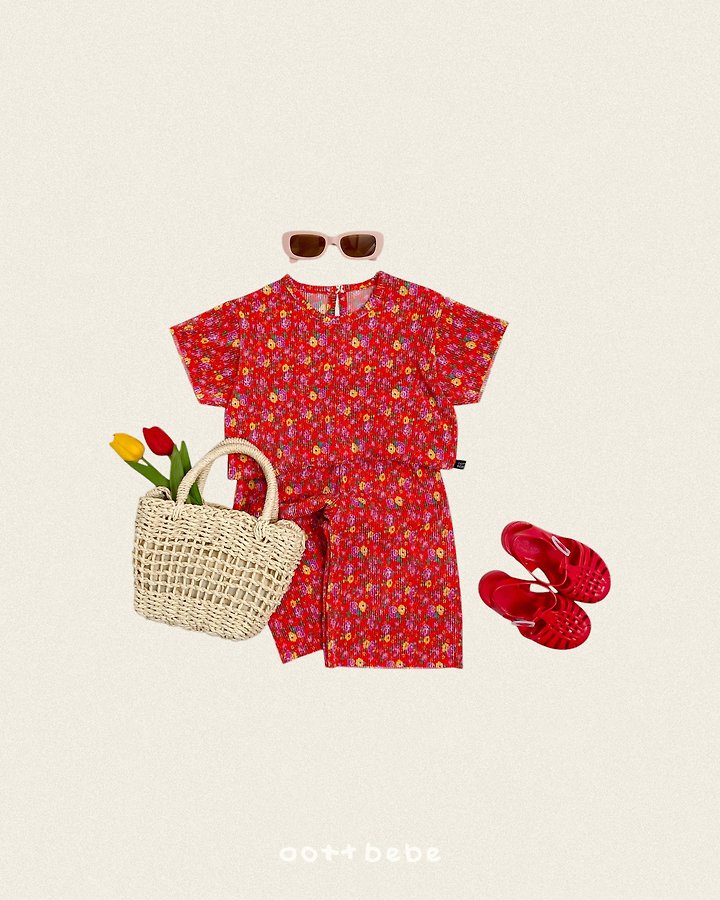 Oott Bebe - Korean Baby Fashion - #onlinebabyboutique - Flower Pleats Set - 2