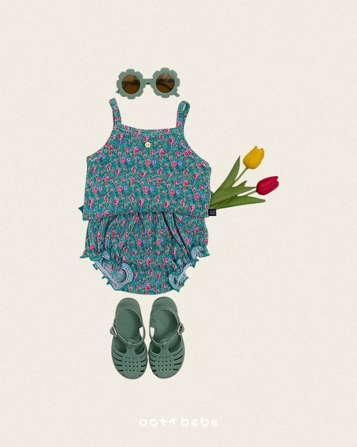 Oott Bebe - Korean Baby Fashion - #onlinebabyboutique - Flower Pleats Sleeveless Bloomer - 4