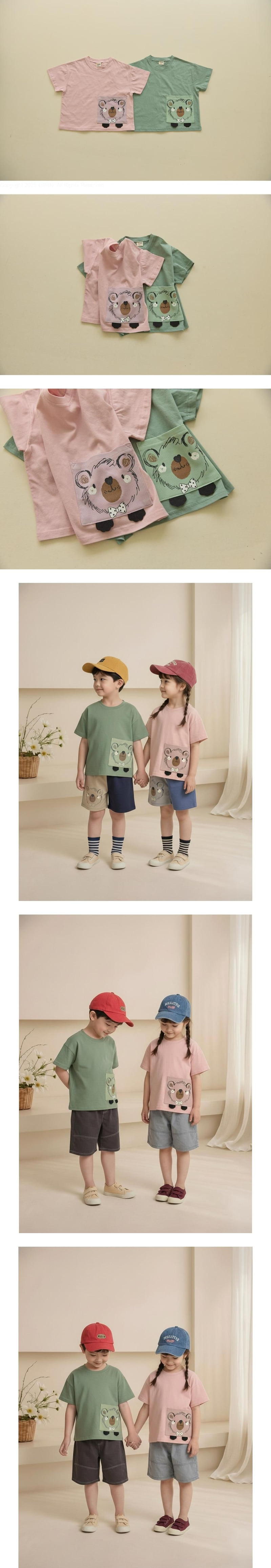 Orange Mom - Korean Children Fashion - #littlefashionista - Pocket Ribbon Bear Tee