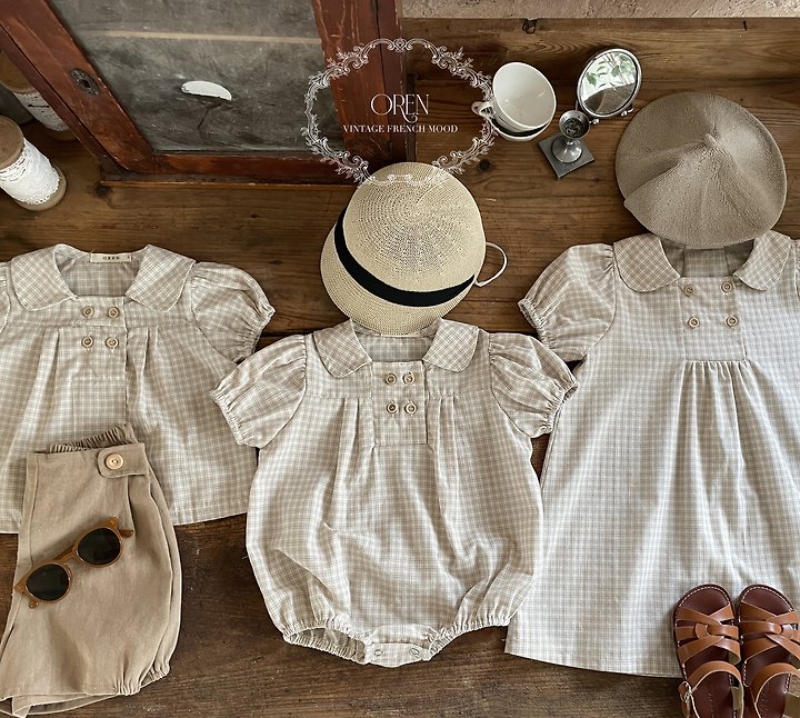 Oren - Korean Children Fashion - #Kfashion4kids - Noah Double Button One-Piece (Beige Check) - 2